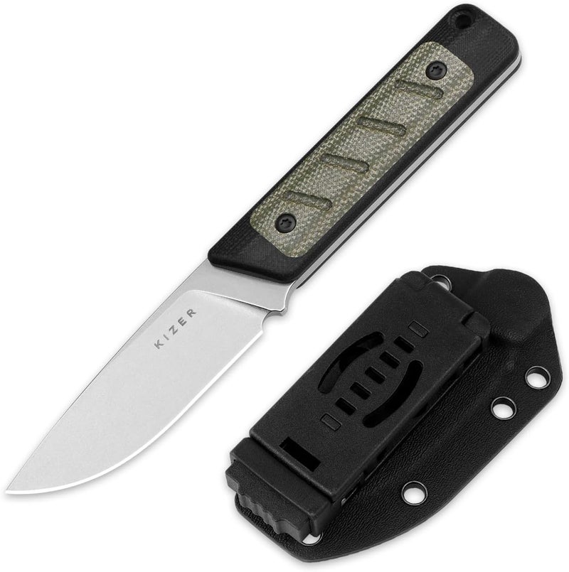 KIZER Smolt Fixed Blade Knife, 2.93" 14C28N Fixed Blade with Black G10 & Micarta Handle, Drop Point EDC Knives with Sheath for Camping Hiking 1063A6 - Image 1